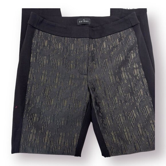 White House Black Market Women SZ 4 The Skinny Black Gold Metallic Ponte Pants - Picture 9 of 12
